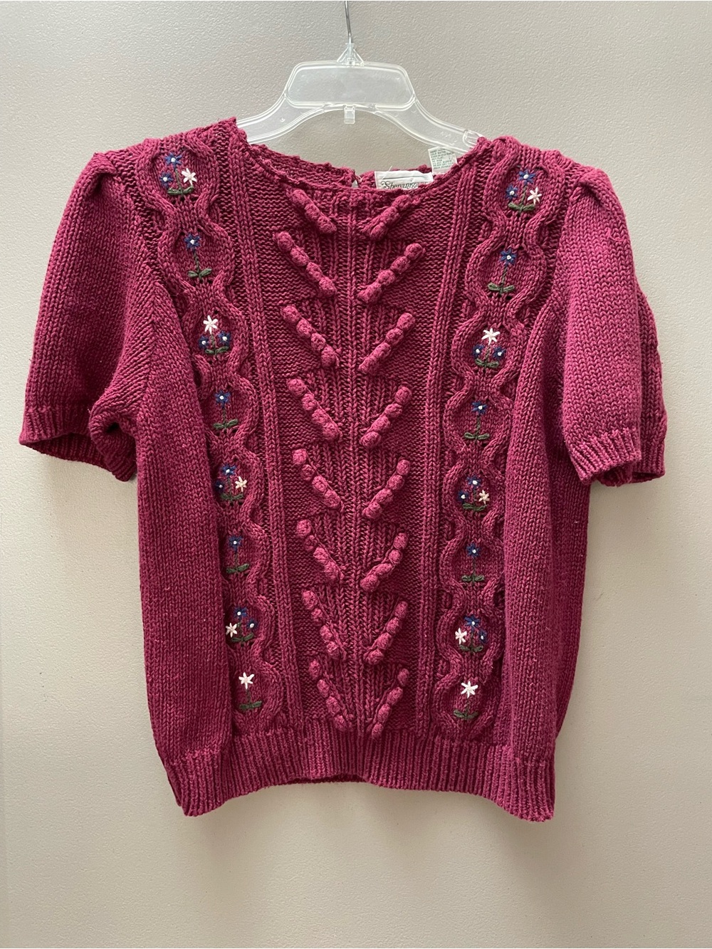 Shenanigans 90's Vintage Cotton Floral Embroidered Knit Short Sleeve Sweater L